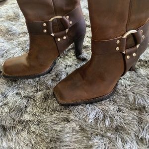 Michael Kors chocolate brown leather harness boots